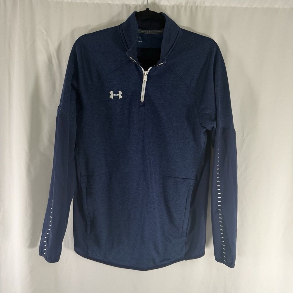 Under Armour Sweater Men Small Heathered Blue 1/4 Zip Long Sleeve Pullover Loose